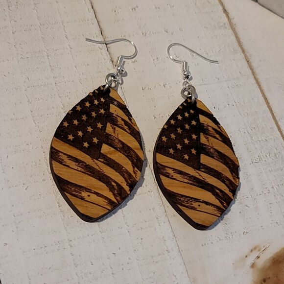 American Flag Dangle Earrings #2 - Picture 4 of 5